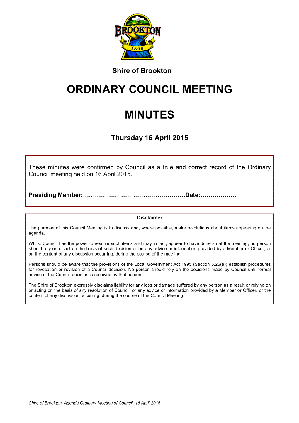 Ordinary Council Meeting Minutes