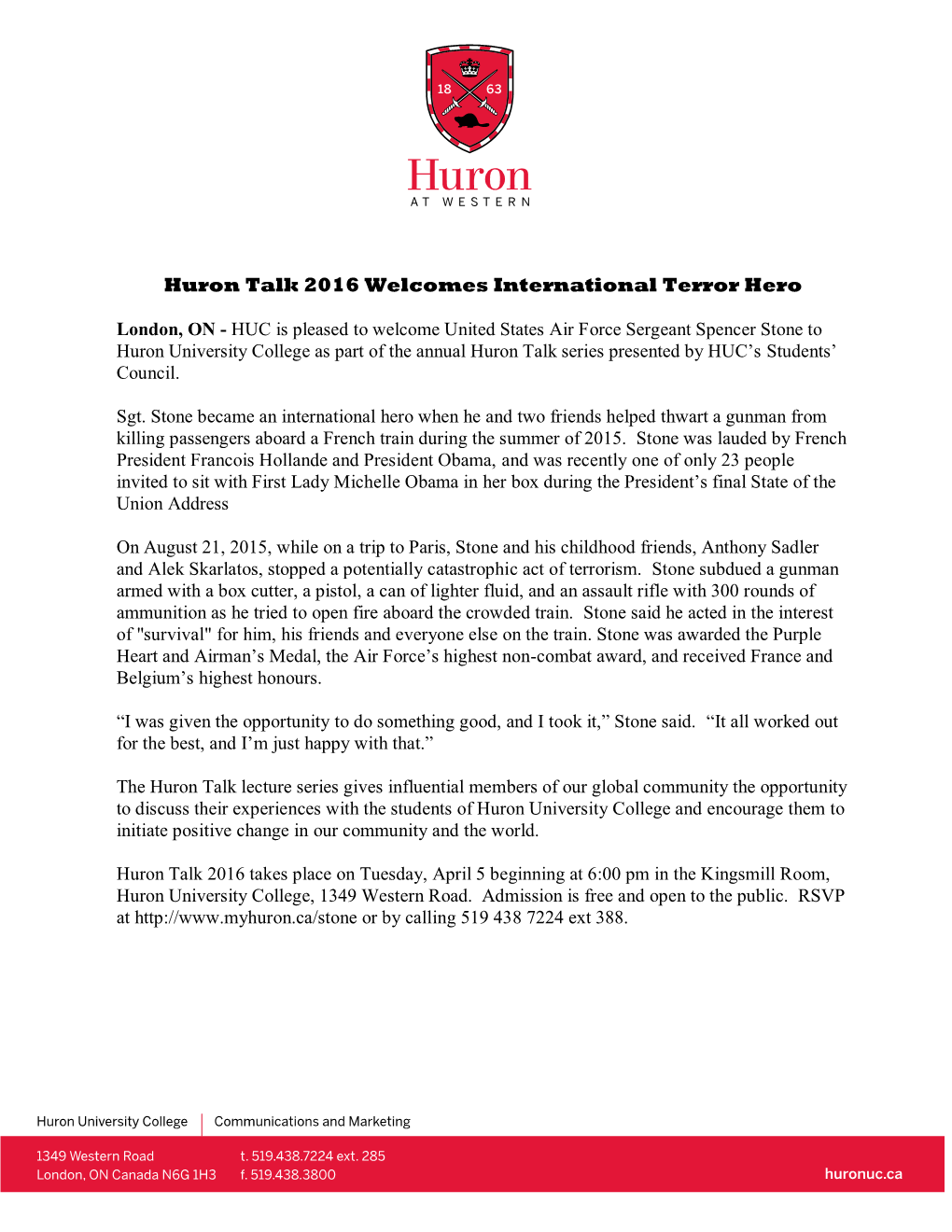 Huron Talk 2016 Welcomes International Terror Hero