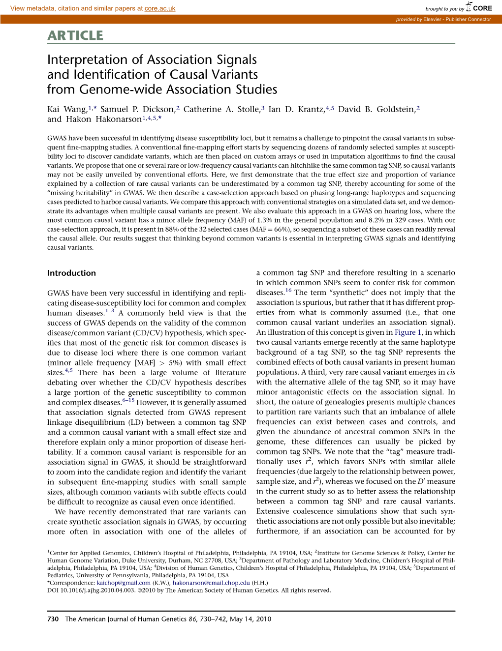Interpretation of Association Signals and Identification of Causal Variants from Genome-Wide Association Studies