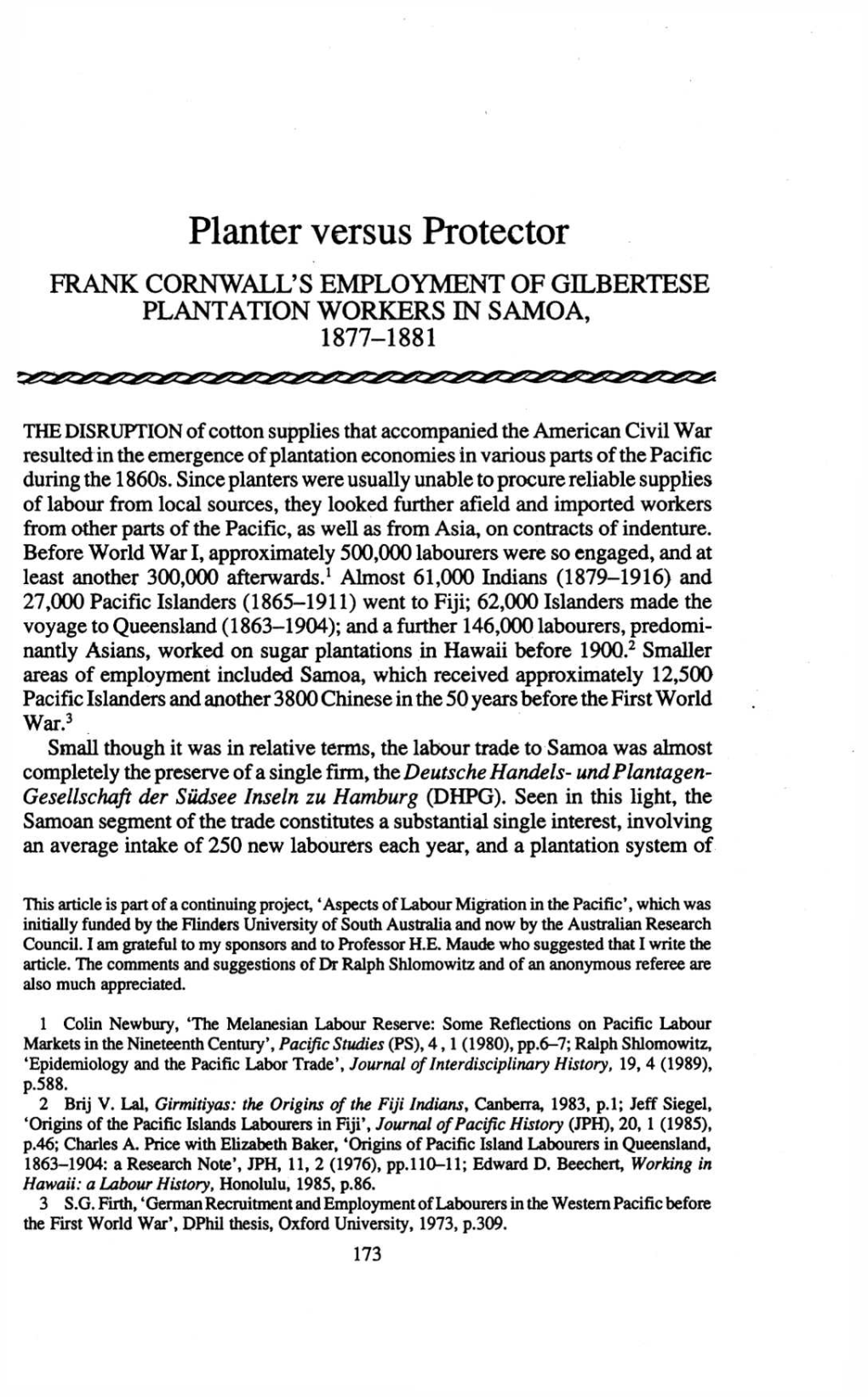 Planter Versus Protector. Frank Cornwall's Employment Of