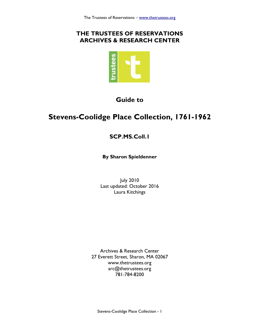Stevens-Coolidge Place Collection, 1761-1962