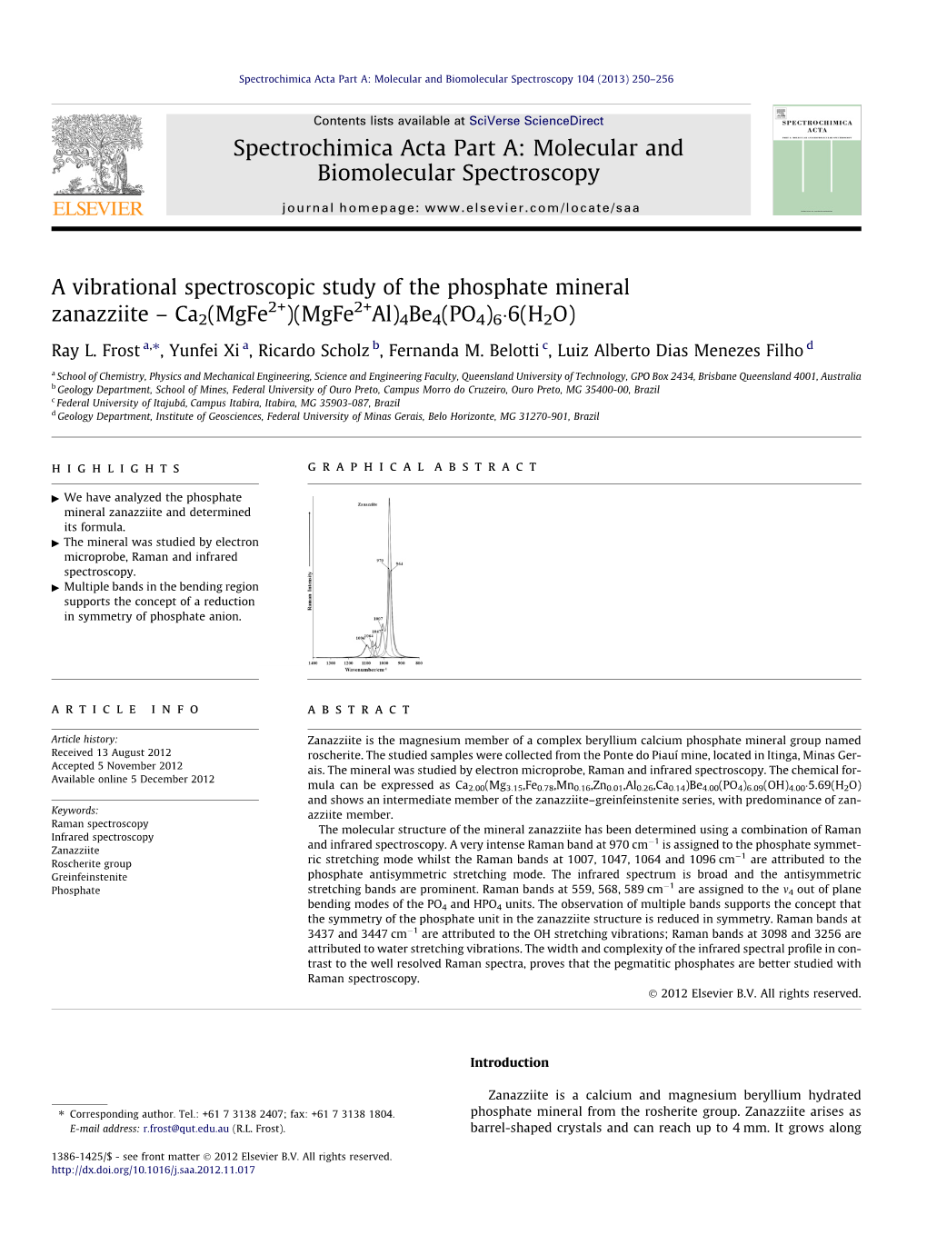 A Vibrational Spectroscopic Study of the Phosphate Mineral Zanazziite Â