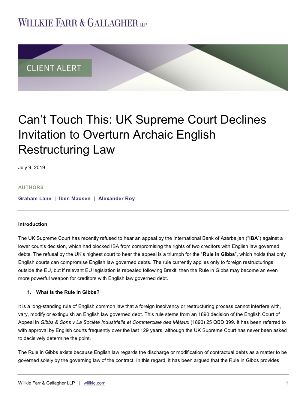 Can't Touch This: UK Supreme Court Declines Invitation to Overturn