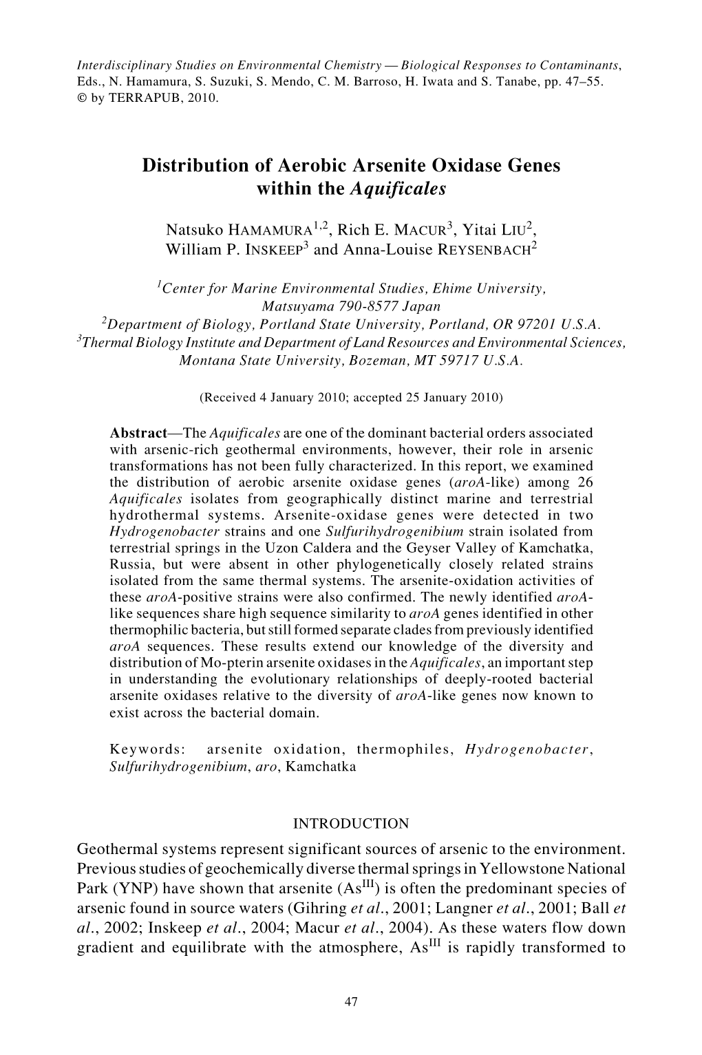 Distribution of Aerobic Arsenite Oxidase Genes Within the Aquificales