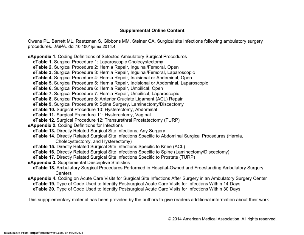 Surgical Site Infections Following Ambulatory Surgery Procedures