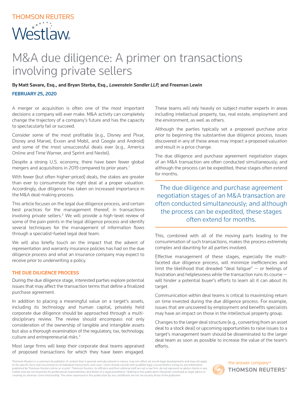 M&A Due Diligence