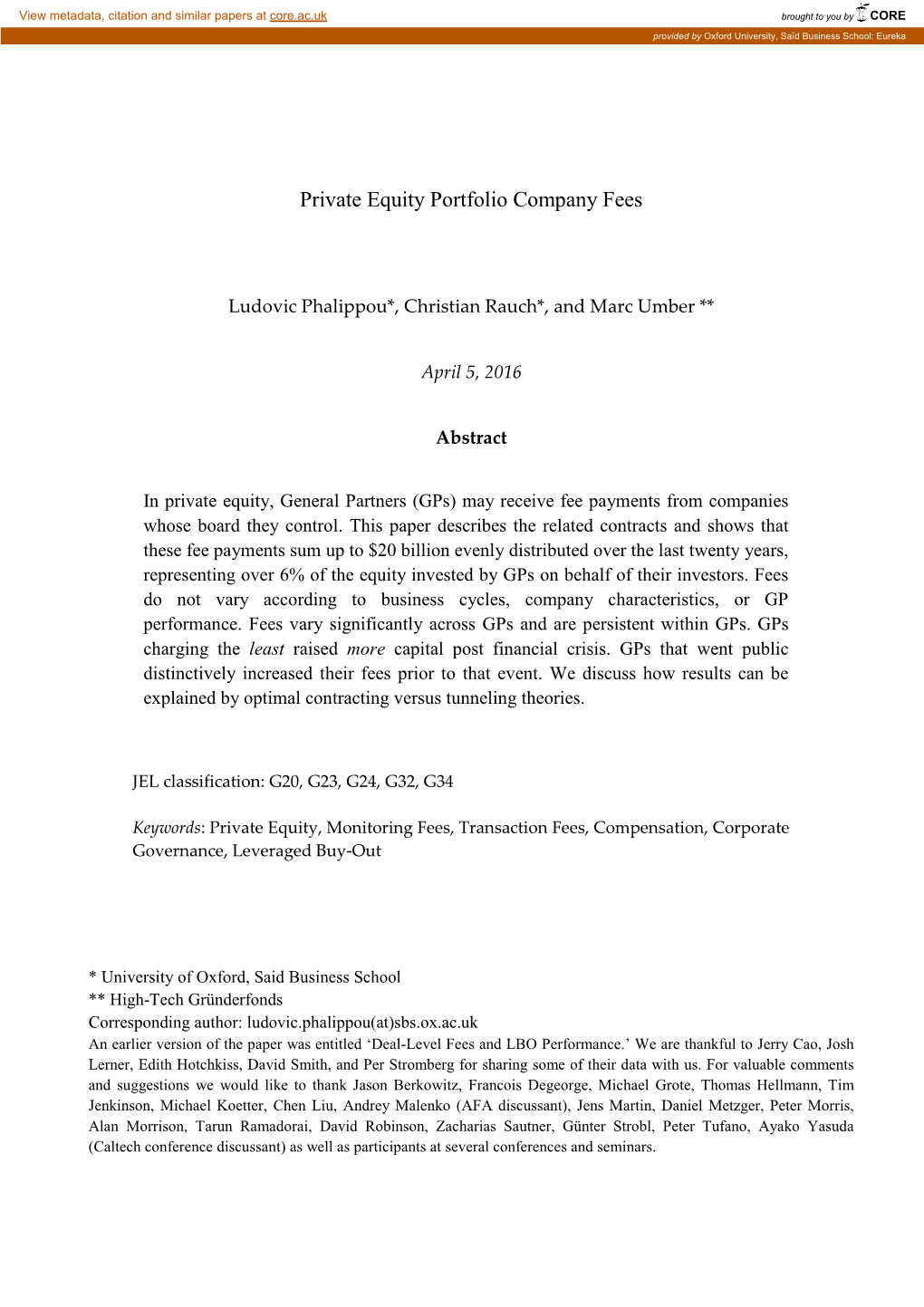 Private Equity Portfolio Company Fees