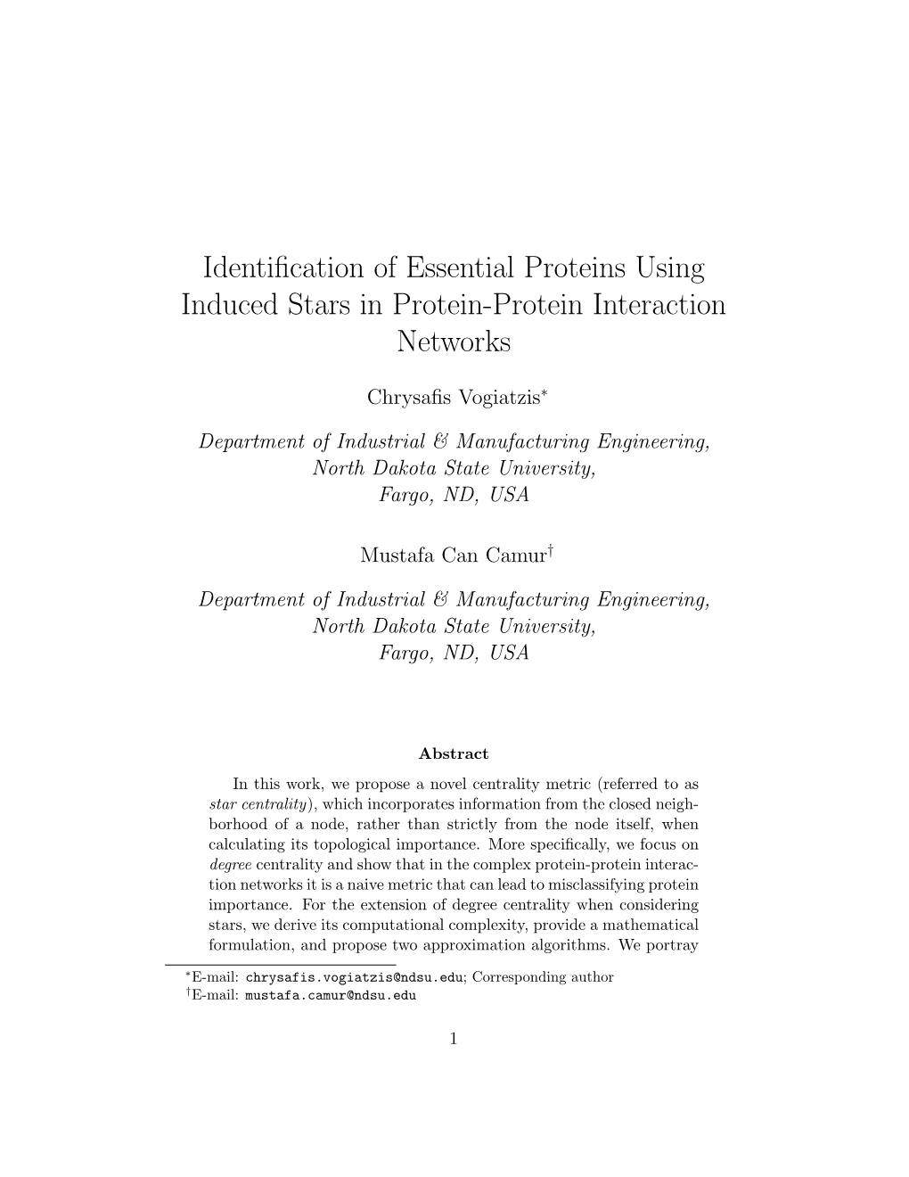 Identification of Essential Proteins Using Induced Stars in Protein