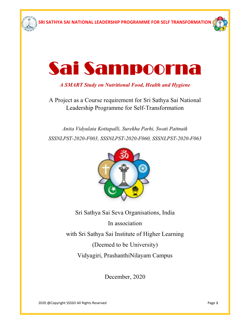 Sai Sampoorna a SMART Study on Nutritional Food, Health and Hygiene