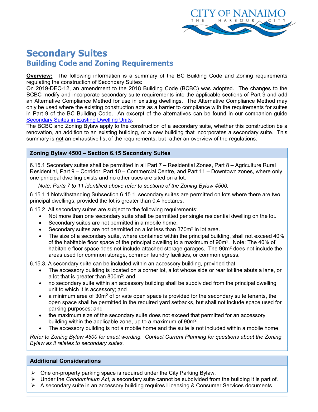 Secondary Suites – Building Code and Zoning Requirements