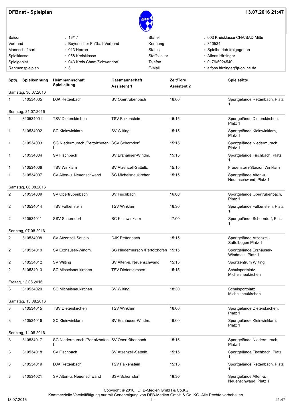 Dfbnet - Spielplan 13.07.2016 21:47