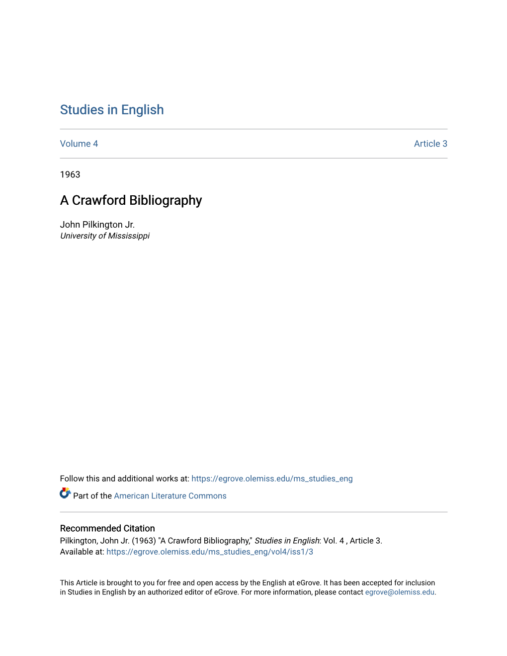 A Crawford Bibliography