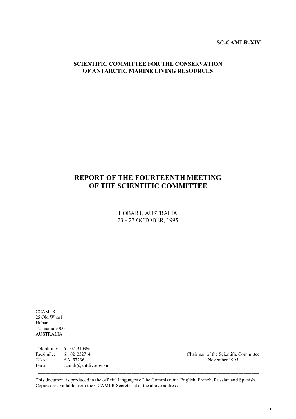 Report of the Fourteenth Meeting of the Scientific Committee