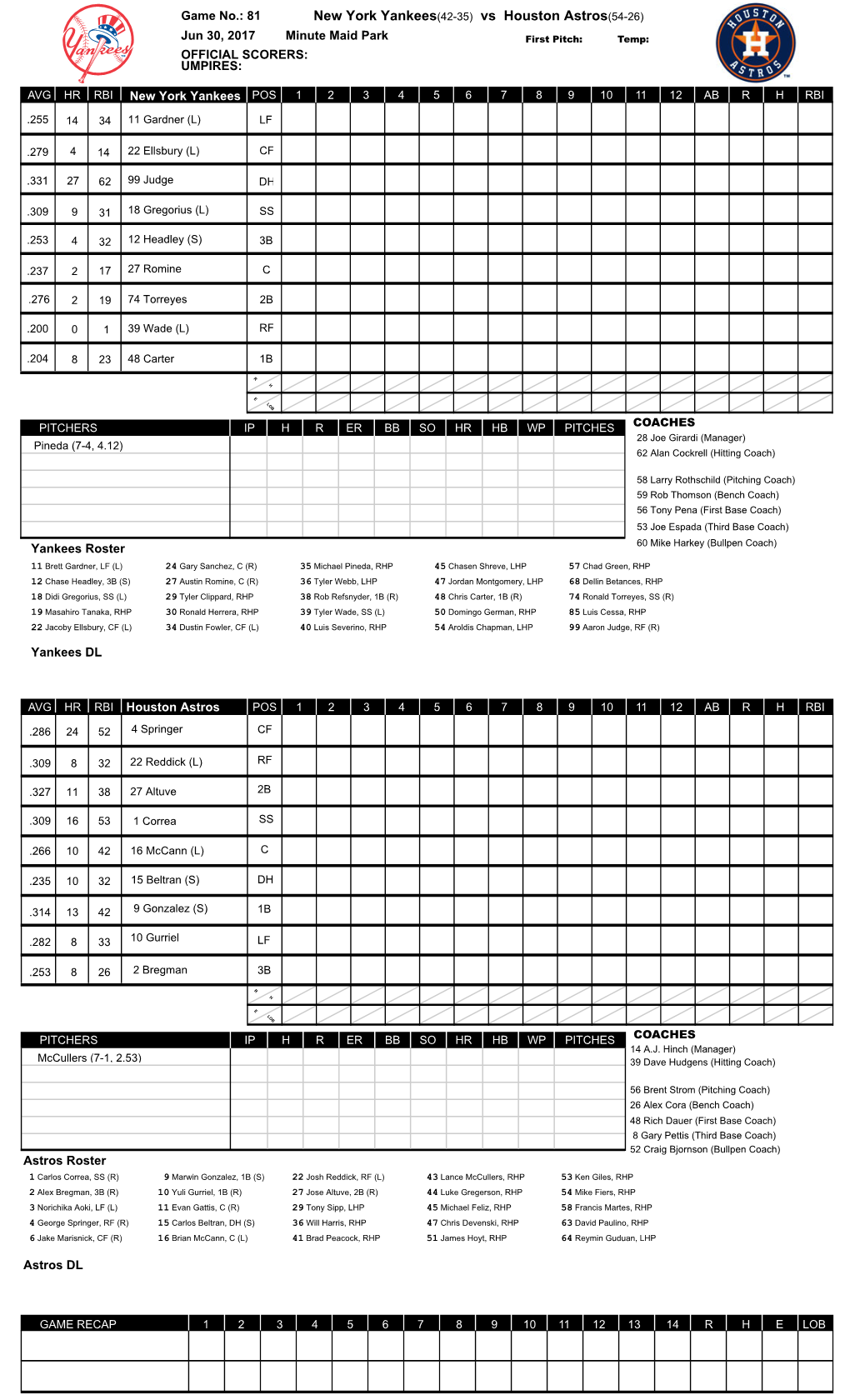 Vs Houston Astros(54-26)