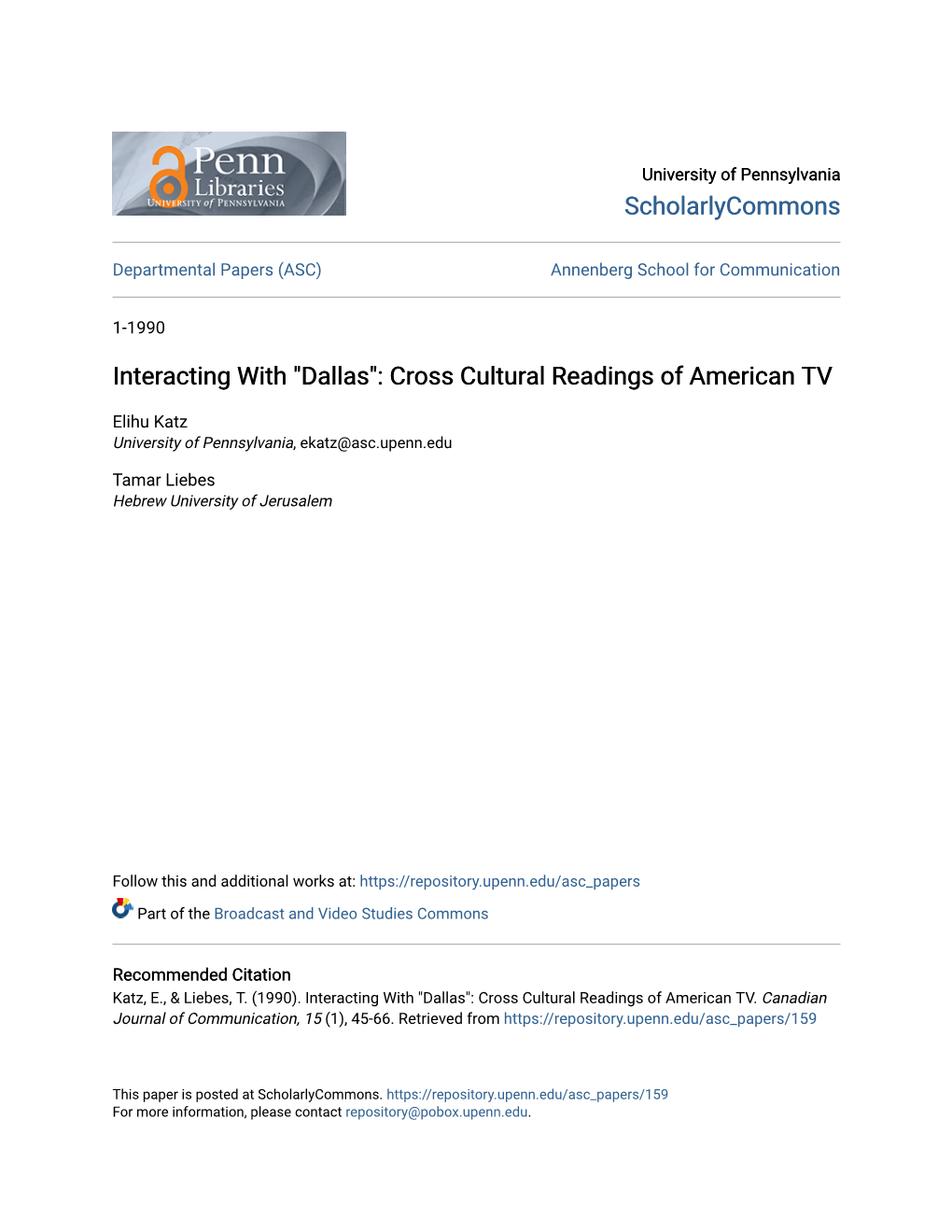 Cross Cultural Readings of American TV