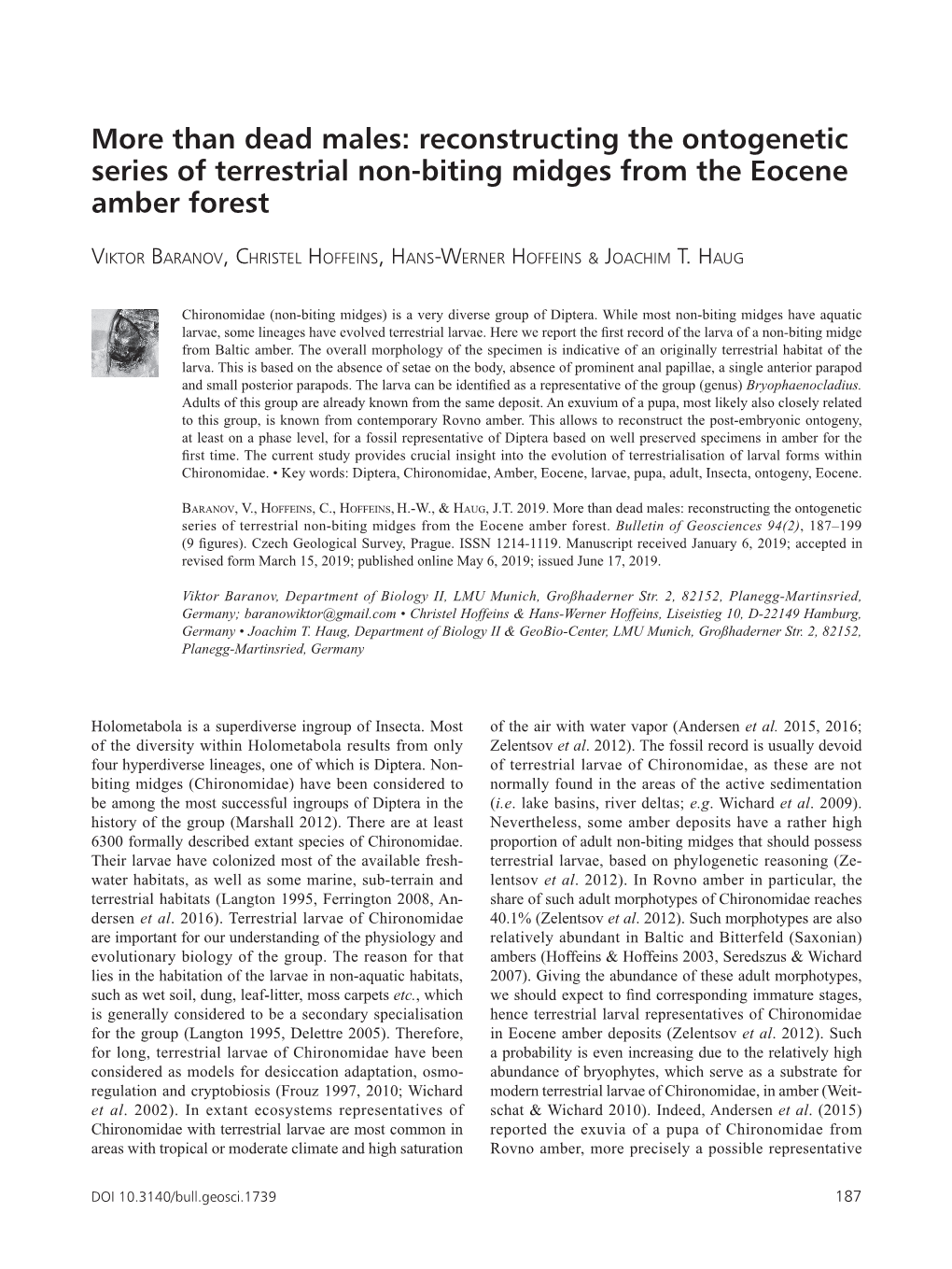 More Than Dead Males: Reconstructing the Ontogenetic Series of Terrestrial Non-Biting Midges from the Eocene Amber Forest