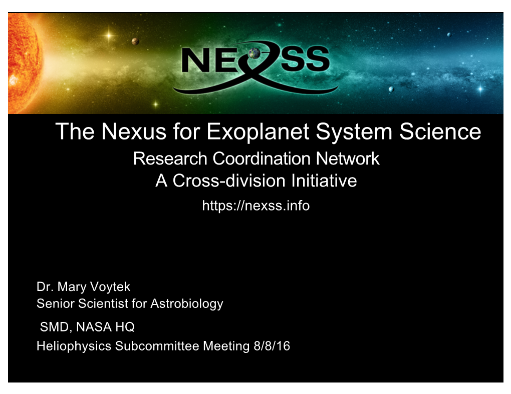 The Nexus for Exoplanet System Science Research Coordination Network a Cross-Division Initiative