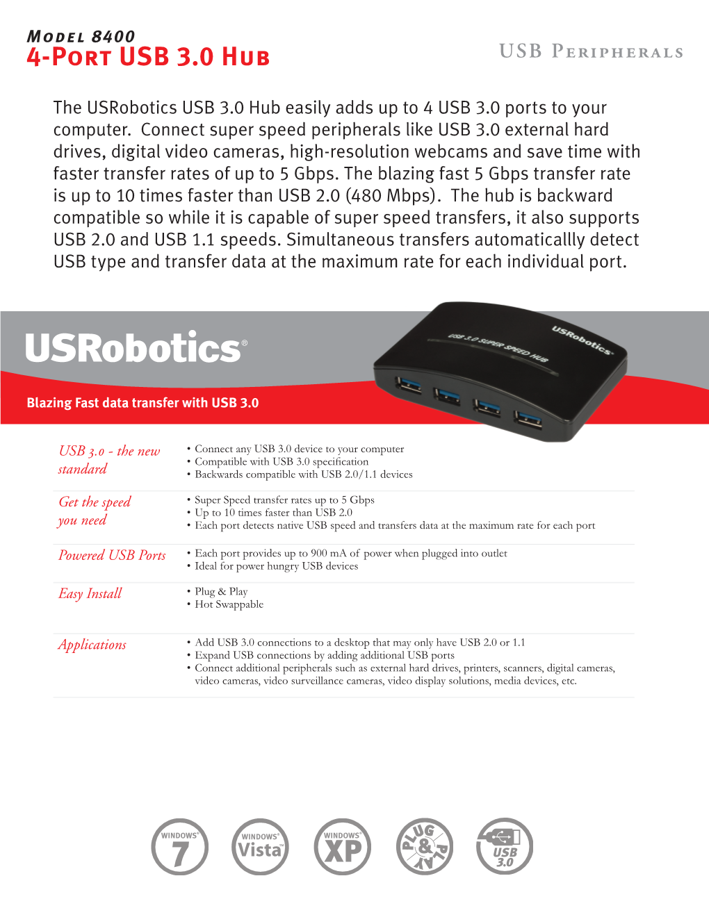 4-Port USB 3.0 Hub USB Peripherals