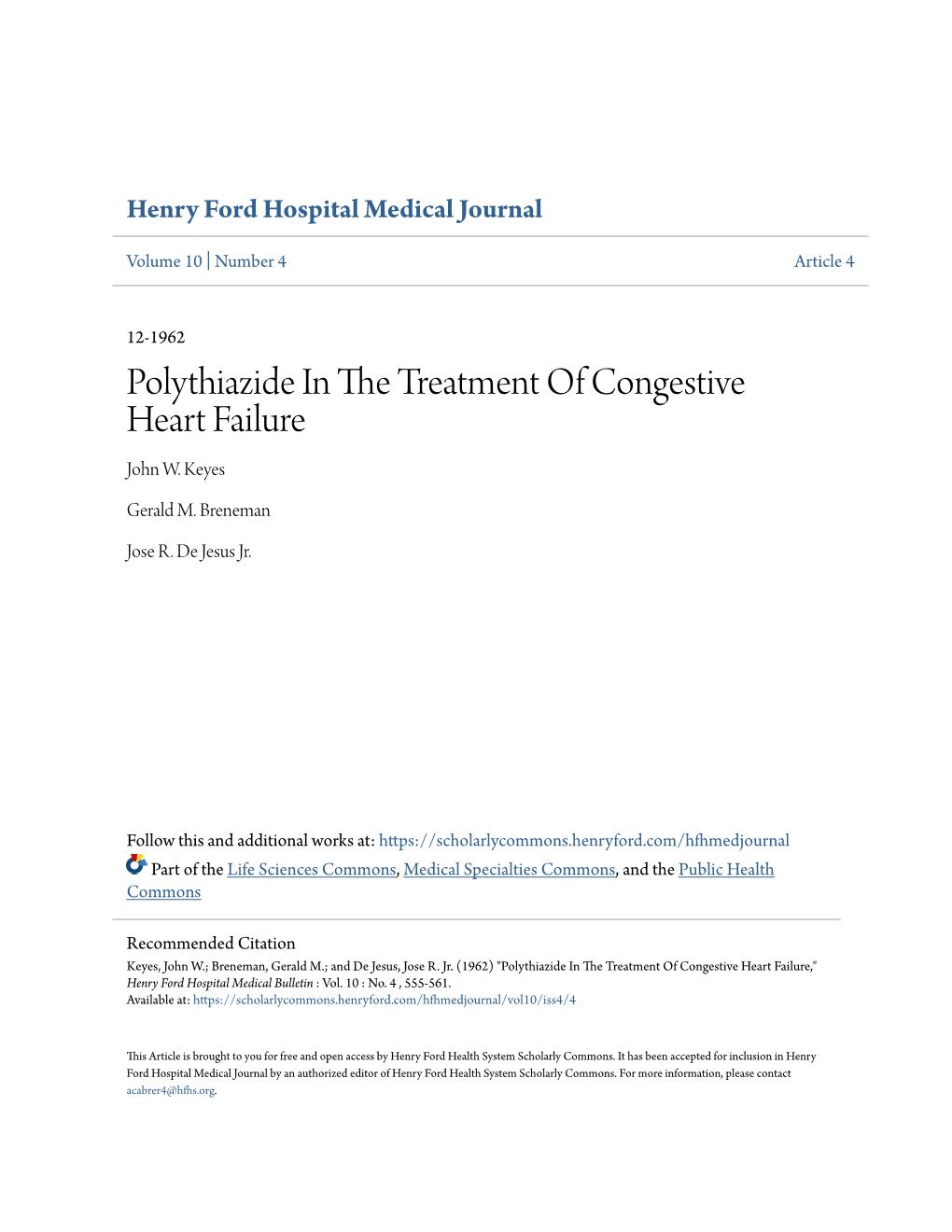 Polythiazide in the Treatment of Congestive Heart Failure