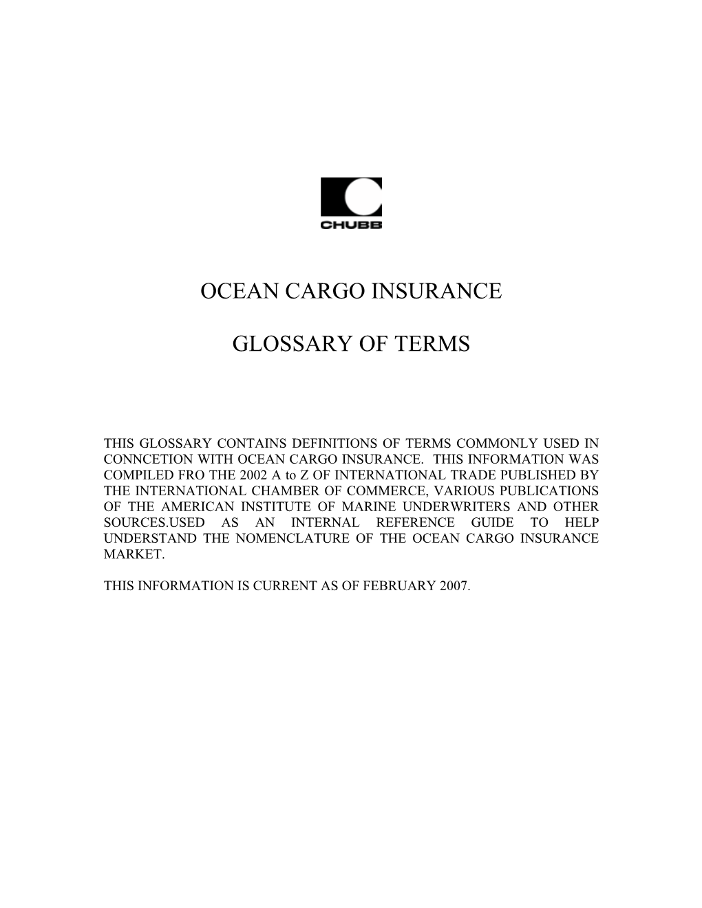 Ocean Cargo Insurance Glossary of Terms