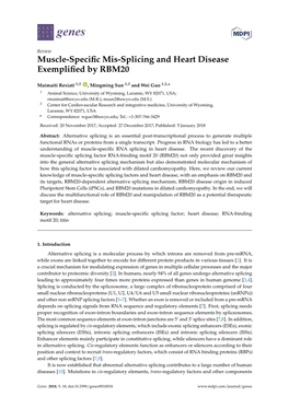 Muscle-Specific Mis-Splicing and Heart Disease Exemplified by RBM20