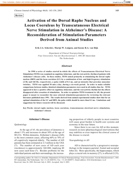 Activation of the Dorsal Raphe Nucleus and Locus Coeruleus by Transcutaneous Electrical Nerve Stimulation in Alzheimer's Disea