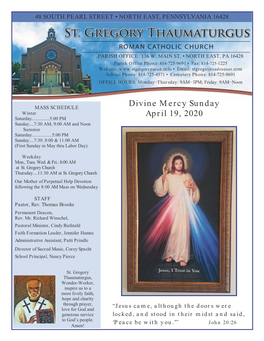 Divine Mercy Sunday April 19, 2020