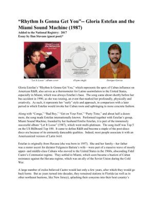 Rhythm Is Gonna Get You”-- Gloria Estefan and the Miami Sound Machine (1987) Added to the National Registry: 2017 Essay by Ilan Stavans (Guest Post)*