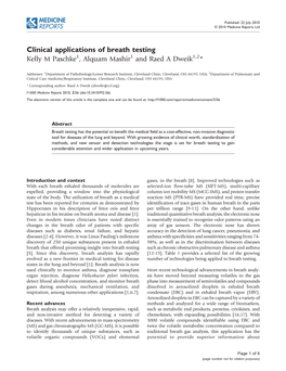 Clinical Applications of Breath Testing Kelly M Paschke1, Alquam Mashir1 and Raed a Dweik1,2*