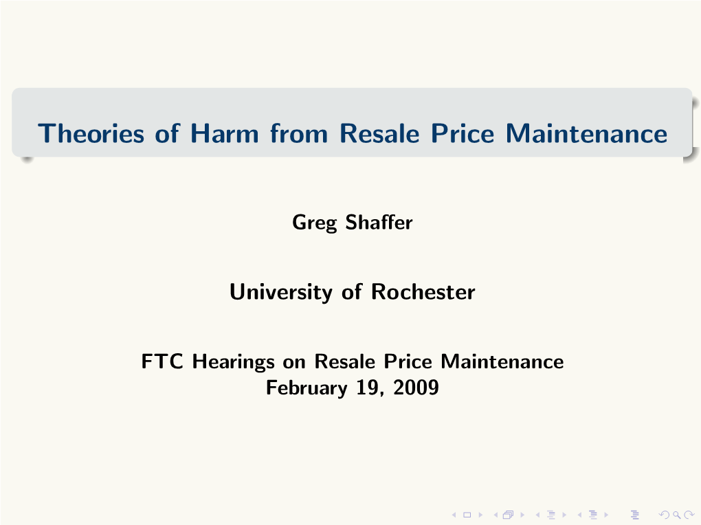 Greg Shaffer, Theories of Harm from Resale Price Maintenance