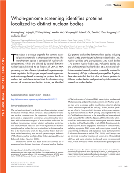 Wholegenome Screening Identifies Proteins Localized to Distinct Nuclear Bodies