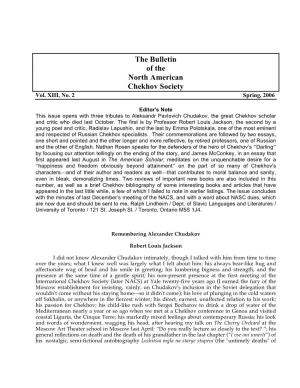 The Bulletin of the North American Chekhov Society Vol