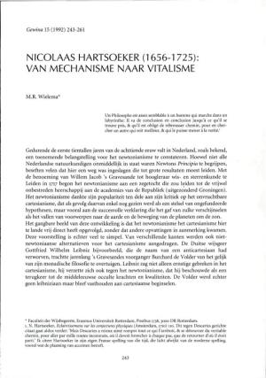 Nicolaas Hartsoeker (1656-1725): Van Mechanisme Naar Vitalisme