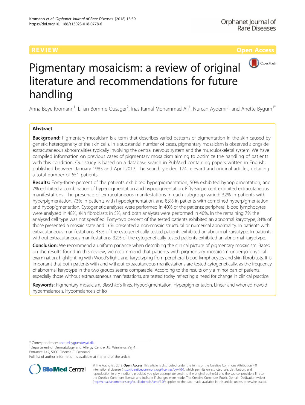 Pigmentary Mosaicism: a Review of Original Literature And