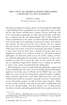 The Canon of Medieval Jewish Philosophy: a Response to Dov Schwartz