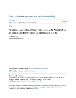 Trends in Hospital Accreditation Coexistent with the Growth of Medical Tourism in India