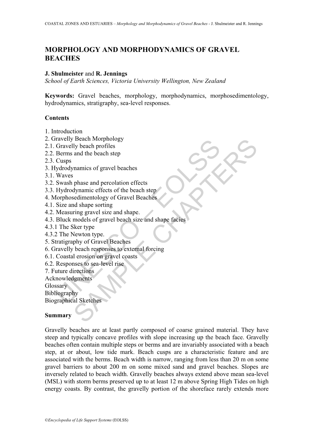 Morphology and Morphodynamics of Gravel Beaches - J