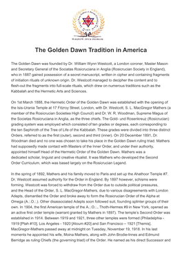 The Golden Dawn Tradition in America