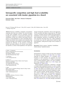 Intraspecific Competition and High Food Availability Are Associated with Insular Gigantism in a Lizard