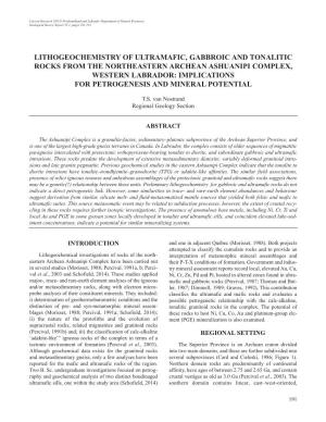 Lithogeochemistry of Ultramafic, Gabbroic and Tonalitic