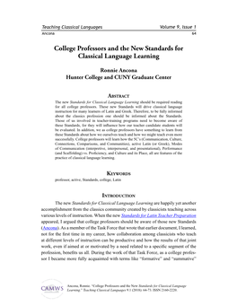 College Professors and the New Standards for Classical Language Learning