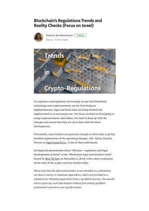 Blockchain's Regulations Trends and Reality Checks (Focus on Israel)