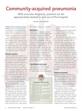 Community-Acquired Pneumonia with Accurate Diagnosis, Patients Can Be Appropriately Treated in and out of the Hospital