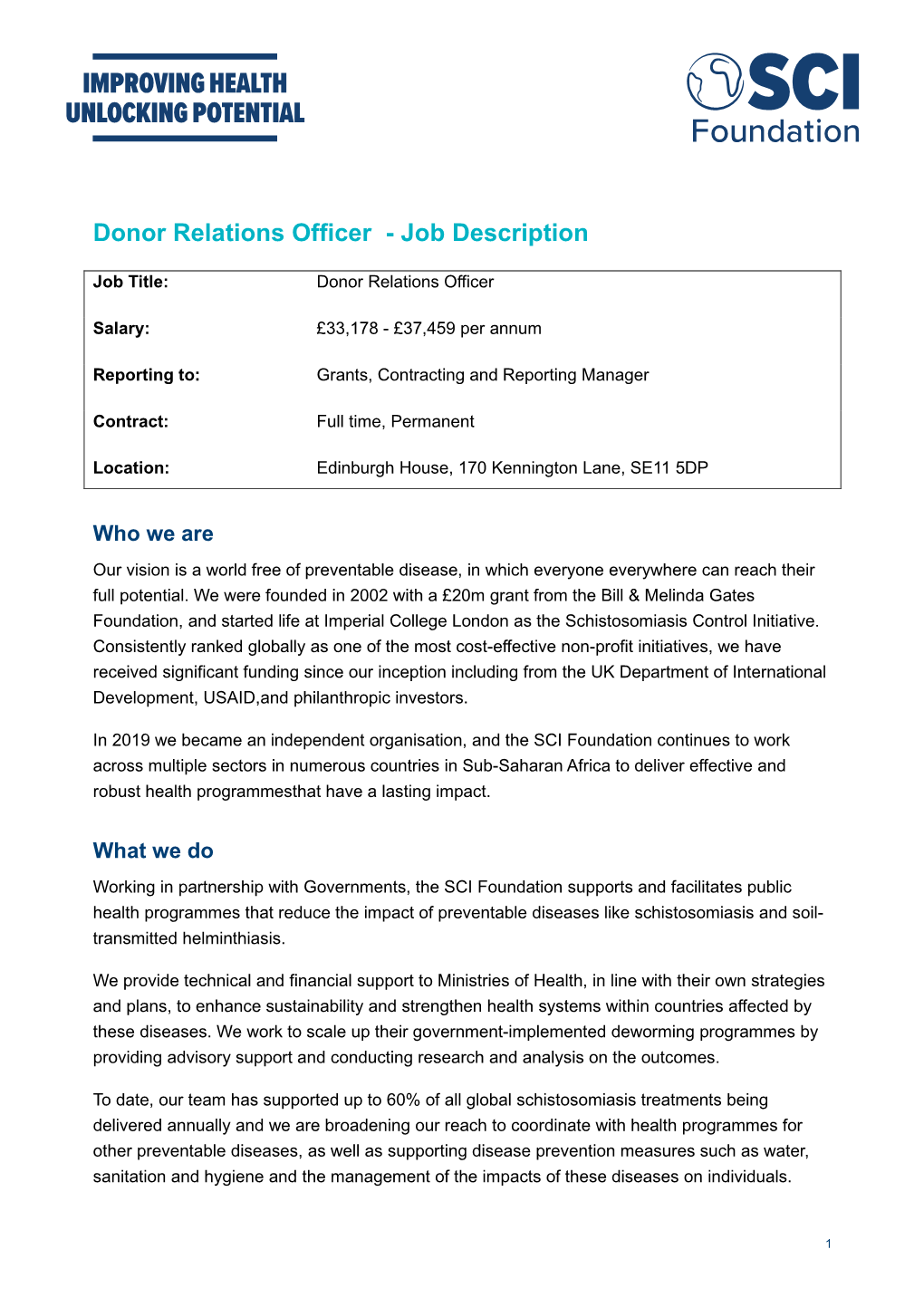 Donor Relations Officer - Job Description