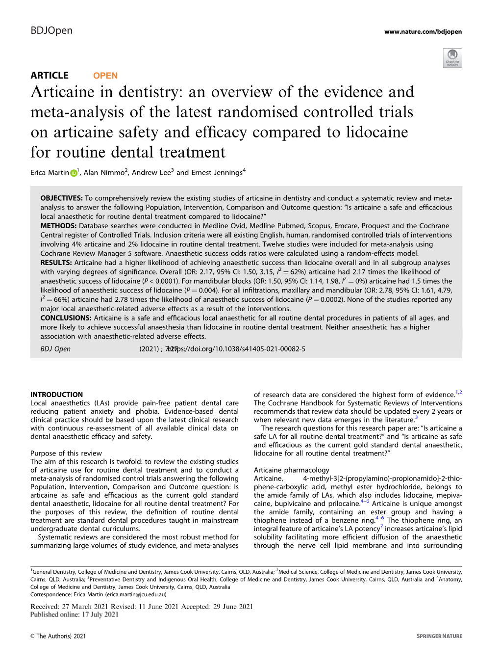 Articaine in Dentistry