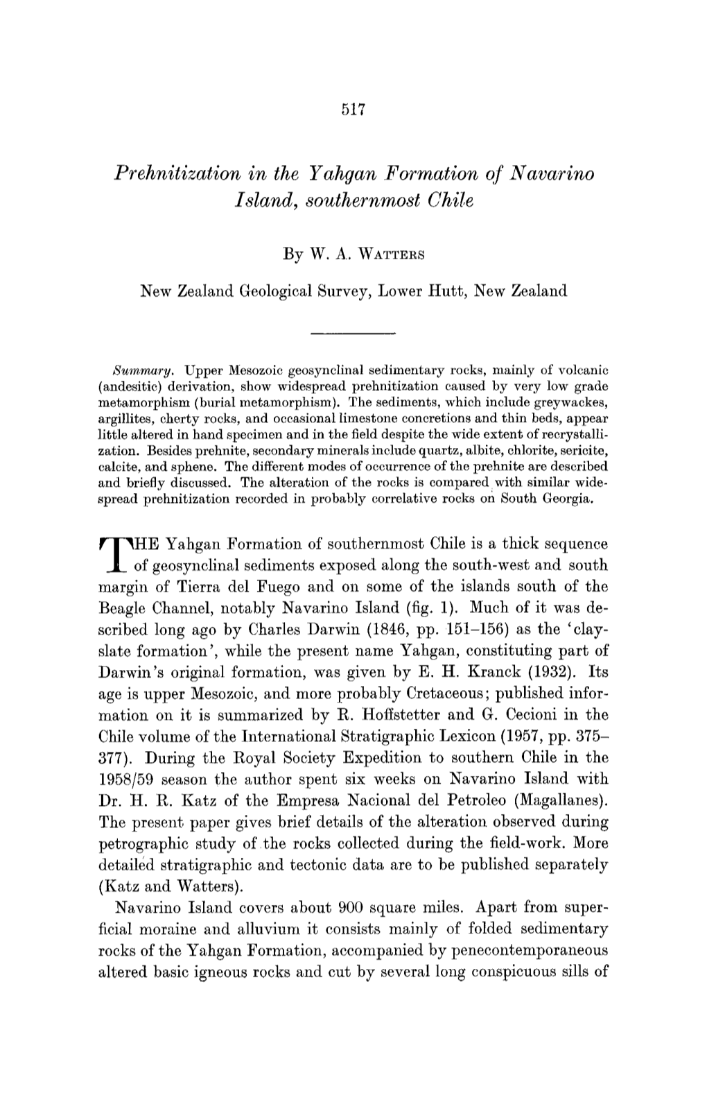 Prehnitization in the Yahgan Formation of Navarino Island, Southernmost Chile