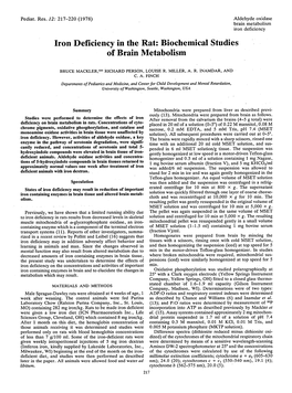Iron Deficiency in the Rat: Biochemical Studies of Brain Metabolism