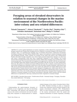 Foraging Areas of Streaked Shearwaters in Relation to Seasonal Changes in the Marine Environment of the Northwestern Pacific: Inter-Colony and Sex-Related Differences