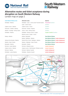 Alternative Routes and Ticket Acceptance During Disruption on South Western Railway London Map on Page 2