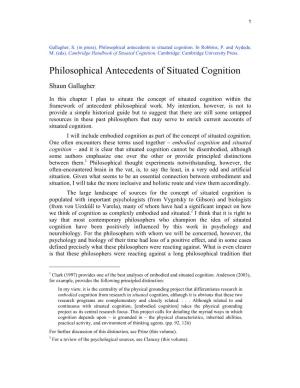 Philosophical Antecedents of Situated Cognition